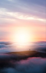 Preview wallpaper clouds, silhouette, jump, happiness, sunset