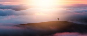 Preview wallpaper clouds, silhouette, jump, happiness, sunset