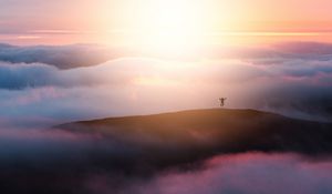 Preview wallpaper clouds, silhouette, jump, happiness, sunset