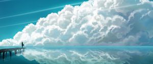 Preview wallpaper clouds, sky, bridge, people, reflection, sea