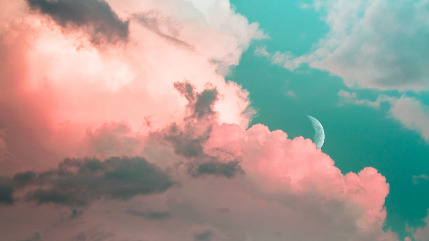 Nếu bạn yêu thích tầm nhìn trăng và mây trên bầu trời, hình nền này sẽ khiến bạn cảm thấy như đang ở trong một bức tranh nghệ thuật rực rỡ.