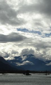 Preview wallpaper clouds, sky, mountains, heavy, water