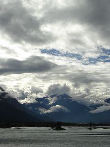 Preview wallpaper clouds, sky, mountains, heavy, water