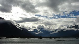 Preview wallpaper clouds, sky, mountains, heavy, water