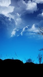 Preview wallpaper clouds, sky, night, outlines, blue, black, trees