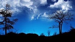 Preview wallpaper clouds, sky, night, outlines, blue, black, trees