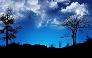 Preview wallpaper clouds, sky, night, outlines, blue, black, trees