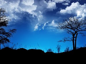 Preview wallpaper clouds, sky, night, outlines, blue, black, trees