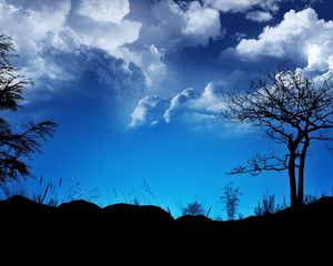 Preview wallpaper clouds, sky, night, outlines, blue, black, trees