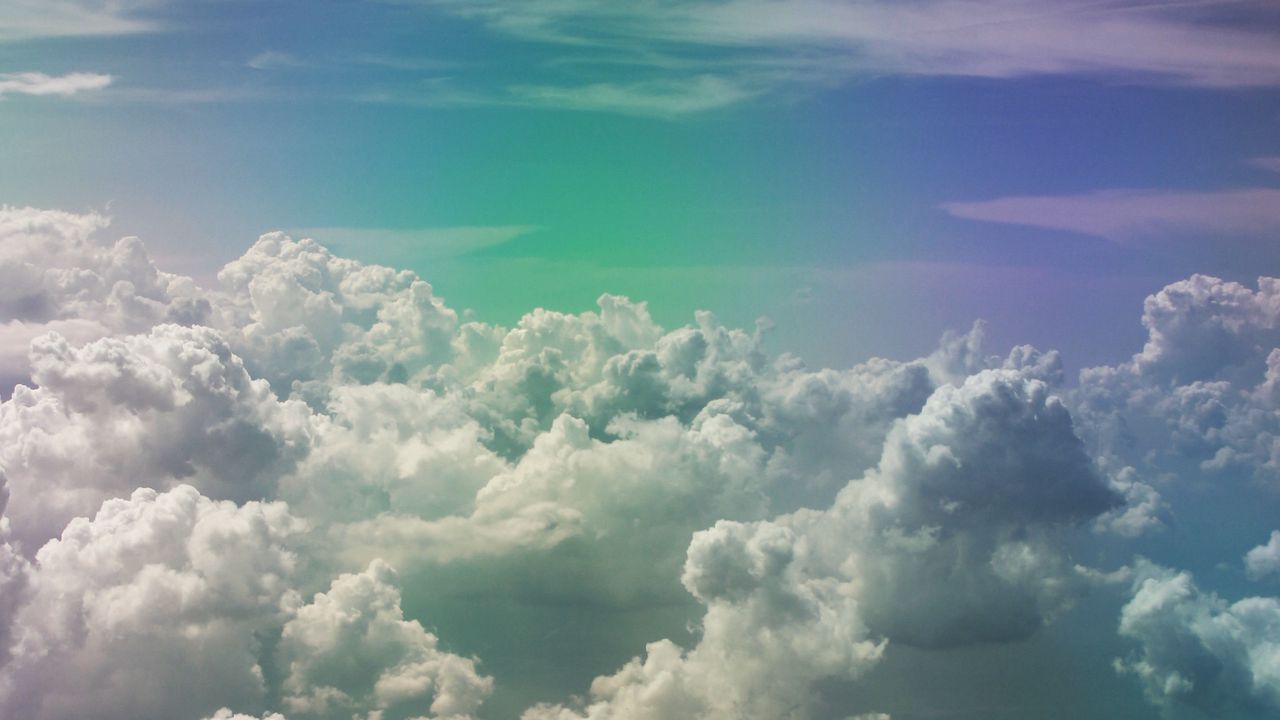 Wallpaper clouds, sky, porous, rainbow, light