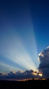 Preview wallpaper clouds, sky, rays, branches, distance