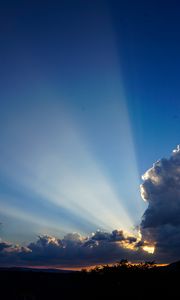 Preview wallpaper clouds, sky, rays, branches, distance