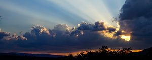 Preview wallpaper clouds, sky, rays, branches, distance