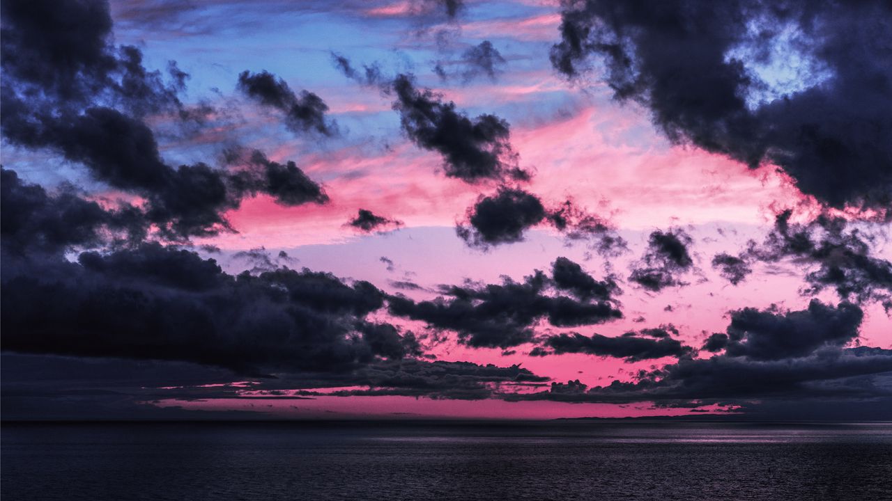 Wallpaper clouds, sky, sea, horizon, dark, twilight