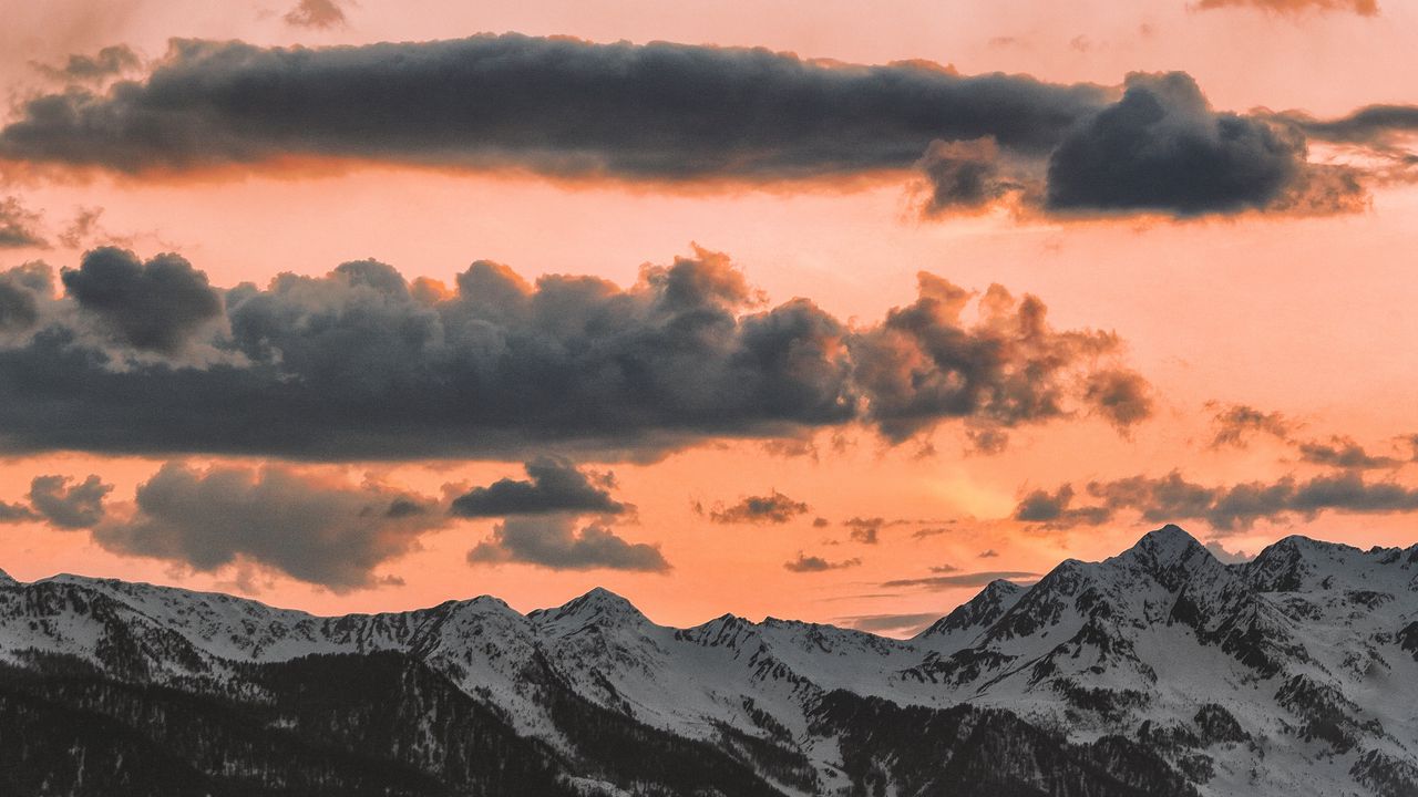 Wallpaper clouds, sky, sunset, porous, mountains, peaks