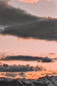 Preview wallpaper clouds, sky, sunset, porous, mountains, peaks