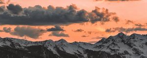 Preview wallpaper clouds, sky, sunset, porous, mountains, peaks