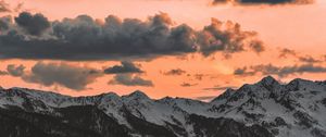 Preview wallpaper clouds, sky, sunset, porous, mountains, peaks