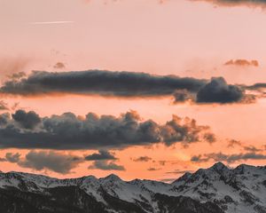 Preview wallpaper clouds, sky, sunset, porous, mountains, peaks