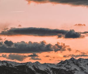 Preview wallpaper clouds, sky, sunset, porous, mountains, peaks