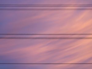 Preview wallpaper clouds, sky, wires, stripes, sunset, purple, minimalism