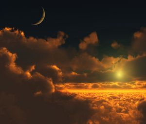 Preview wallpaper clouds, sun, moon, height