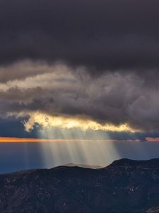 Preview wallpaper clouds, sun, rays, mountains, landscape