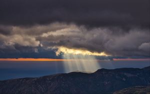 Preview wallpaper clouds, sun, rays, mountains, landscape