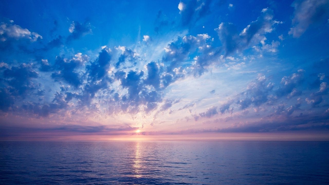 Wallpaper clouds, sun, sky, air, shades, sea, calm, evening, horizon