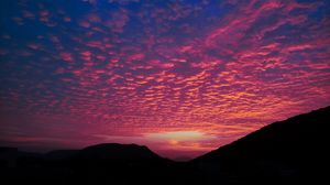 Preview wallpaper clouds, sunset, hills, porous, evening