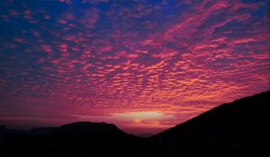 Preview wallpaper clouds, sunset, hills, porous, evening
