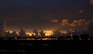 Preview wallpaper clouds, sunset, horizon, trees, sky, night, dark