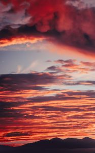 Preview wallpaper clouds, sunset, mountains, red, fiery