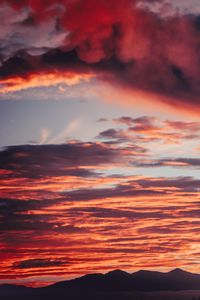 Preview wallpaper clouds, sunset, mountains, red, fiery