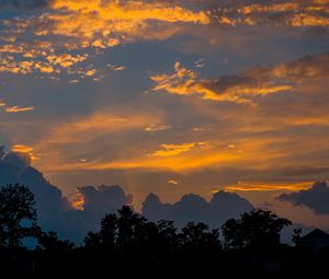 Preview wallpaper clouds, trees, silhouettes, sunset, landscape