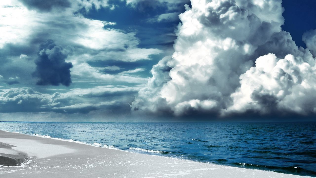 Wallpaper clouds, volume, beach, coast, sand, white