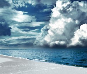 Preview wallpaper clouds, volume, beach, coast, sand, white