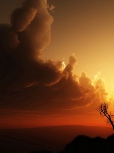 Preview wallpaper clouds, volume, decline, evening, trees, outlines, orange