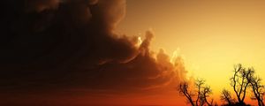 Preview wallpaper clouds, volume, decline, evening, trees, outlines, orange