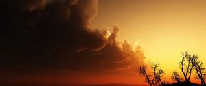 Preview wallpaper clouds, volume, decline, evening, trees, outlines, orange