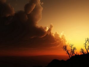 Preview wallpaper clouds, volume, decline, evening, trees, outlines, orange