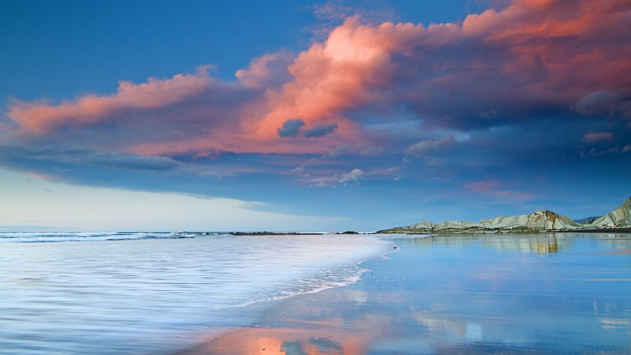 Wallpaper clouds, volume, sky, lilac, sea, evening, outflow, sand, damp