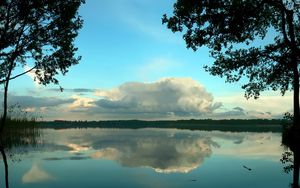 Preview wallpaper clouds, volume, trees, reflection, pond