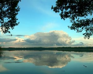 Preview wallpaper clouds, volume, trees, reflection, pond