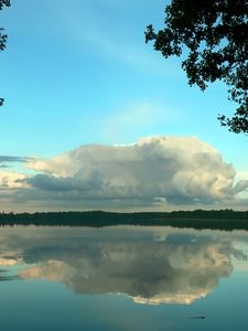 Preview wallpaper clouds, volume, trees, reflection, pond