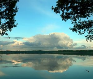 Preview wallpaper clouds, volume, trees, reflection, pond