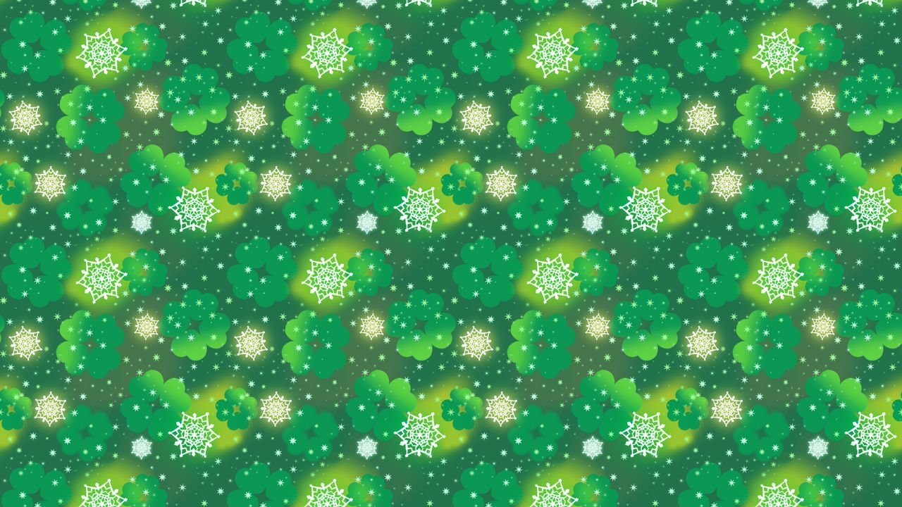 Wallpaper clover, patterns, snowflakes, green