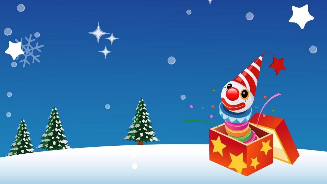 Wallpaper clown, gift, trees, holiday, star