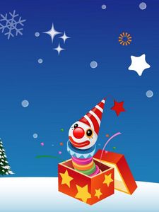 Preview wallpaper clown, gift, trees, holiday, star