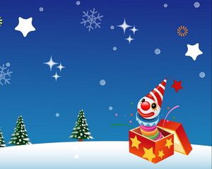 Preview wallpaper clown, gift, trees, holiday, star